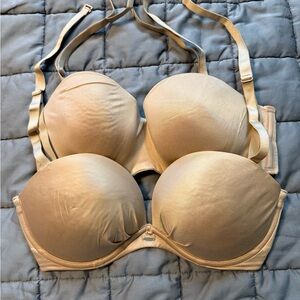 2 Victoria's Secret Beige Padded Convertible/Strapless Bras 34D